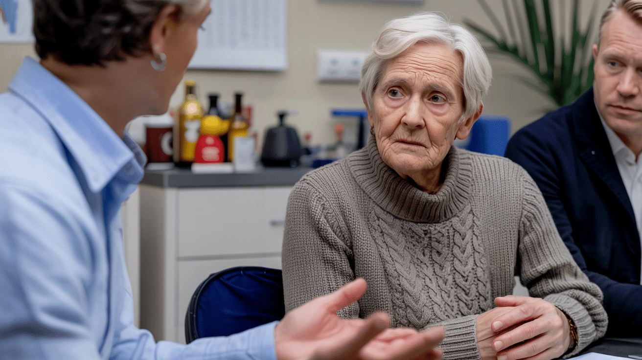 Elderly female discussing test results with a GP