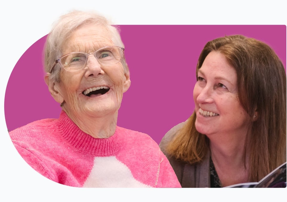 Female client & female Carer laughing