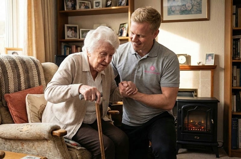 Male Carer providing after hospital care for a female client