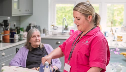 Female Carer ironing & female client